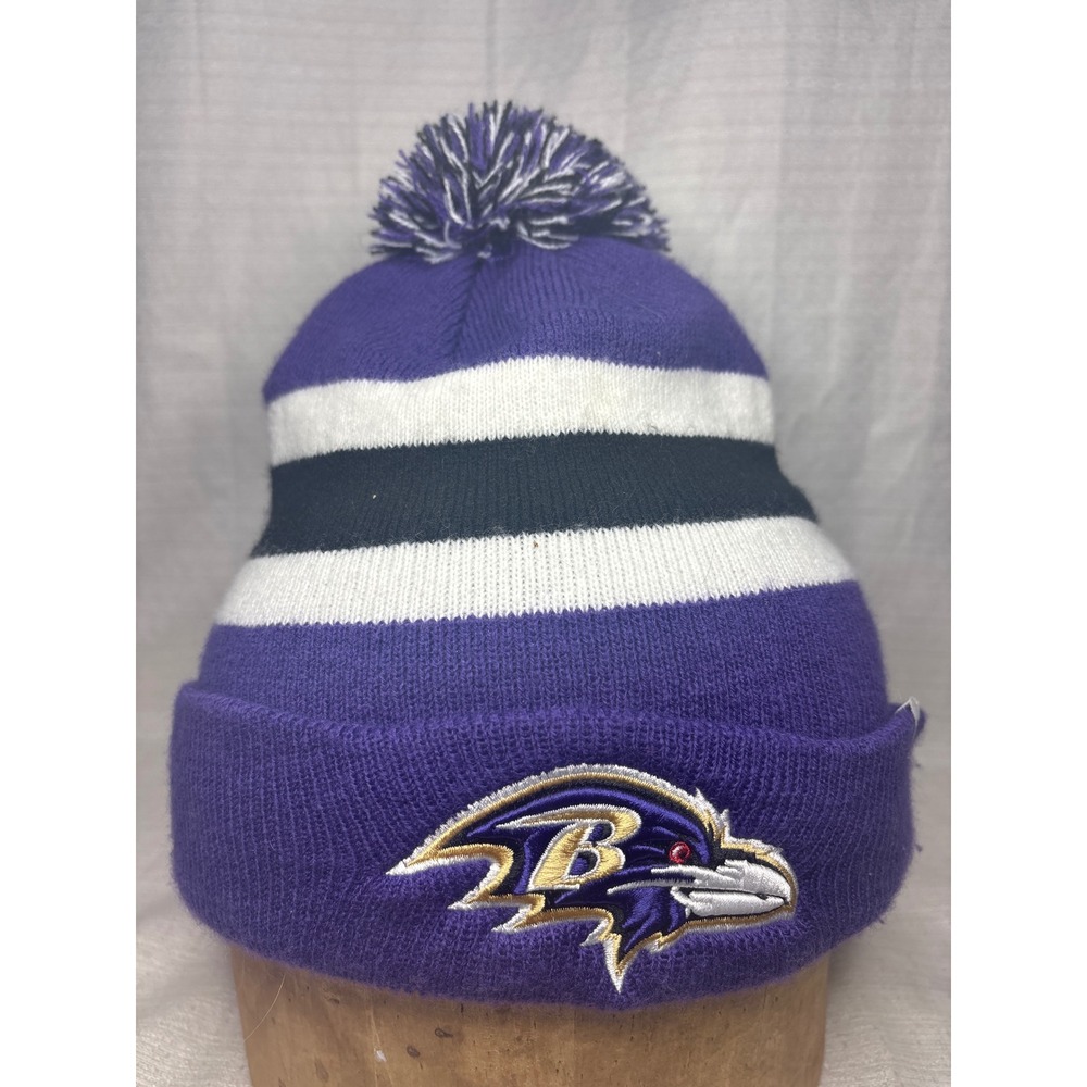Baltimore Ravens '47 Brand NFL Beanie Pom Knit Hat Winter Purple Stripes